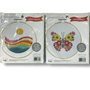 Lot of 2 Dimensions Embroidery Kits 6" Hoop Sunset Waves & Floral Butterfly New